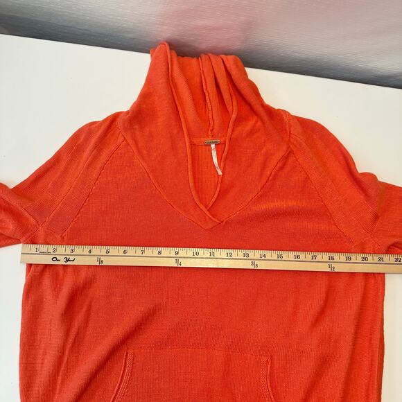 FREE PEOPLE Optimistic Linen Blend Hoodie Pullover Sweater XS Oversized Coral - Picture 11 of 12